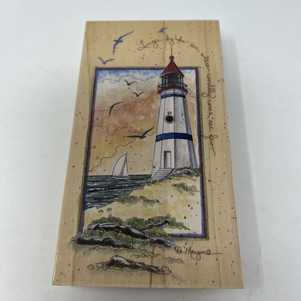 STAMPS HAPPEN #80150 LIGHTHOUSE A FRIENDLY LIGHT WOOD RUBBER STAMP EUC L1114